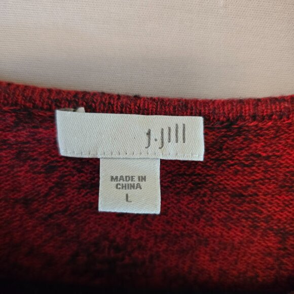 J JILL RELAXED RED BLACK PULLOVER SWEATER JACQUARD BORDER SIZE LARGE SOFT COTTON - Picture 2 of 8